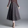 Moderna falda midi simple a cuadros para mujer, nuevo estilo otoño 2026, elegante de cintura alta, con caída, falda larga de línea A, moderna