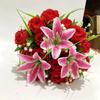 Buquê de Noiva com 18 Rosas, Gipsofila, Lírios e Flores de Seda para Decoração de Casamento, Flores Artificiais Atacado