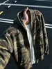 Jaqueta Cardigan Camuflada Retro Americana com Zíper Masculina Outono High Street Vibe Hoodie Curto Largo Jaqueta Cleanfit