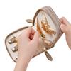 Bolsa de Joyería de Doble Capa con Cremallera, Primera Capa de Piel de Vaca, para Niñas, Pulseras, Collares de Oro, Anillos, Etc. Bolsas de Almacenamiento de Joyería Dorada y Plateada para Bodas