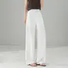 Pantalones de pierna ancha de lino Tencel de alta gama para mujer Verano 2026 Delgados de cintura alta Holgados con caída Ropa de trabajo Casual Rectos