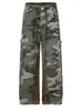 Pantalones de trabajo de camuflaje estilo callejero americano "Patchwork de Estampado de Leopardo" para Primavera/Otoño transfronterizos con cordón de contraste, jeans holgados de pierna ancha