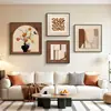 Pintura Abstracta Combinada con Líneas Geométricas de Color Crema Wabi-Sabi Colgante de Pared de Fondo para Sofá Pintura para Casa de Huéspedes Decoración Suave Juego Completo de Pinturas Decorativas