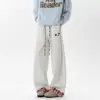 Pantalones de Chándal Retro Americanos a Cuadros Patchwork Gris Jaspeado Sueltos Adelgazantes Casuales Pierna Ancha Longitud de Piso para Baile de Jazz