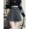 Shorts de lã plissados soltos para mulheres, cintura alta, emagrecedor, outono e inverno, tamanhos grandes, shorts saia evasê para meninas baixinhas, shorts de perna larga