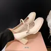 Zapatos Mary Jane Estilo Francés para Mujer Blancos Primavera y Otoño Nueva Moda Tacones Altos Pies No Cansados Tacón Grueso Retro Elegantes Zapatos de Salón para Mujer