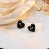 Pendientes de Resina con Forma de Corazón Estilo Retro Maillard Aguja Plateada Pendientes de Ámbar Caramelo de Alta Gama para Mujer
