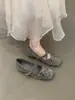 Zapatos Mary Jane planos de punta abierta con lazo estilo hada para mujer, nueva colección otoño/invierno, planos grises de punta cuadrada con lunares