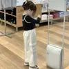 Conjunto de Duas Peças para Meninas Primavera 2026 Novo Estilo Conjunto de Blusa de Manga Longa e Calça Cargo para Meninas Calças Largas Estilosas para Bebês