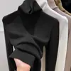Popular Suéter de Gola Alta Outono e Inverno para Mulheres 2025 Novo Slim-Fit Malha Interna Suéter Macio de Gola Alta Preto