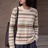 Cardigã de lã fina com blocos de cor estilo francês para mulheres, novo modelo outono 2026, suéter jacquard Fair Isle com sobreposição de blocos de cor listrados