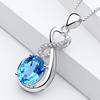 Collar Colgante Diamante Azul Marino Hueco Latido del Corazón Collar Temperamento Topacio Cadena Clavícula Gema Azul Colgante de Amor
