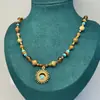 2025 Nuevo Popular Collar de Girasol con Piedra Azul Blanqueador Hecho a Mano con Cuentas Cadena de Clavícula Retro de Nicho