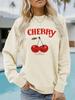 Sudadera de cuello redondo casual de manga larga para mujer de otoño e invierno transfronteriza europea y americana con estampado de cerezas