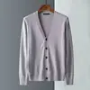 Cardigã Tricô Masculino Primavera e Outono Fino Gola V Tricô Cor Lisa Meia-Idade Estilo Business Casual Versátil Top Jaqueta