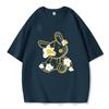 Camiseta casual de manga corta de conejo con flor para verano, ropa de pareja de verano, nueva moda verano 2024, verde militar, marca de moda, súper popular en Instagram