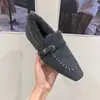 Zapatos de un solo color peludos antideslizantes tejidos elegantes de alta gama estilo coreano para otoño e invierno 2026 Mocasines franceses versátiles de punta cuadrada