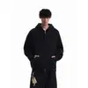 Cleanfit Moletom Jaqueta Cor Sólida com Zíper Duplo Masculino Primavera Outono Retro Americano Silhueta Solta Top com Capuz