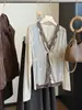 Design elegante torcido, blusa de renda com decote V, estilo duas peças falsas, nova coleção de outono feminina, acinturada, modeladora, de manga longa, blusa pura e elegante