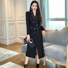 Moda Otoñal 2026 Nuevo Diseño Resistente Cuello de Traje con Pedrería Doble Botonadura Corte Ajustado Vestido Negro para Mujer 30573