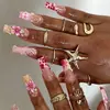 Estilo Europeo y Americano Cortos Chapados en Oro 3D Florales de Lujo Forma de Almendra Manicura Francesa Uñas Postizas Puntas de Uñas Portátiles