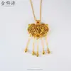 Loja de ouro com areia de ouro tamanho pequeno de ouro filigranas grandes filho de uma criança estudantes pingente de borla fechadura dragão e fênix bolsa colar corrente de clavícula feminina atacado
