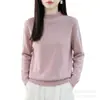 Suéter hueco de nuevo estilo con dobladillo enrollado y cuello semi-alto, base de punto jacquard de moda para mujer, top sin costuras de manga larga para otoño e invierno