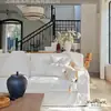 Sofá de Tecido de Algodão e Linho Estilo Country Americano para Sala de Estar de Mansão, Hotel, Recepção de Shopping, Sofá Desmontável e Lavável de Designer