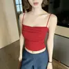 Camisole Versátil com Design Plissado Fresco e Doce Estilo Coreano, Copas Fixas que Realçam o Busto Pequeno, Alças Finas