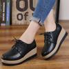 Sapatos de Salto Anabela para Mulheres 2026 Primavera Novo Estilo Estilo Britânico Sapatos Pequenos de Couro Versátil Plataforma de Salto Grosso Salto Médio Sapatos Casuais