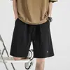Shorts Casuais de Seda de Gelo Masculino Verão Tendência Marca Soltos Retos Basquete Esportes Praia Juventude Versátil Calças Bordadas