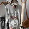 Camiseta de Manga Longa 100% Algodão para Primavera e Outono Feminina 2026 Nova Estilo Casual Soltinho Tamanho Grande Camiseta Base Branca Top Feminino Gola Redonda