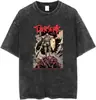 Camiseta Vintage Lavada com Estampa de Anime 230g Algodão Puro Camiseta Logo Personalizado Moda de Rua Gola Redonda Manga Curta Camiseta Masculina