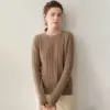 ¡Elegante y con clase! Suéter de cachemir al 25% con cuello redondo, hebilla y rayas verticales, camisa básica simple y versátil para mujer