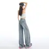 Jeans Retro Americanos de Pierna Ancha para Mujer 2025 Nuevos de Primavera y Verano de Cintura Alta Adelgazantes Sueltos con Caída Estilo Perezoso Pantalones de Longitud al Suelo