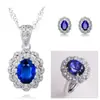 Amazon Comercio Exterior Azul Rojo Amarillo Verde Morado Blanco Piedra Preciosa Zirconia Conjunto de Collar Anillo Pendientes para Mujer