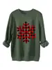 Amazon Wish Site Independente Moda Casual Versátil Feminino Xadrez Preto e Vermelho Floco de Neve Espesso Quente Gola Careca Moletom