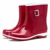 Botas de Lluvia Nuevas Transfronterizas para Mujer, Estilo Pastoral, de Caña Media Cálidas, Color Sólido, Antideslizantes, Botas de Lluvia de Gelatina, Zapatos de Agua Estilo Coreano, Zapatos de Cocina para Mujer