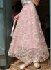 Falda de malla de doble capa con cintura elástica bordada estilo Mori, ajustada, de longitud media, nueva para el verano, falda elegante para mujer, falda