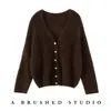 Novo Estilo Outono/Inverno 2026 Cardigan Tricotado Gola V Espesso 100% Caxemira Manga Longa Feminino Lantejoulas Escovado Macio Casaco