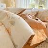 Juego de Ropa de Cama de Algodón Cepillado Engrosado Nórdico de Cuatro Piezas, Funda de Edredón 100% Algodón, Sábana, Juego de Ropa de Cama de Invierno de Tres Piezas, Sábana Ajustable 4