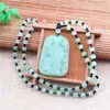 Collar de suéter largo y chic con colgante de vidrio imitación jade y colgante de amatista rosa de la suerte, estilo coreano para mujer, combinable