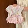 Conjunto de Camiseta de Manga Corta y Shorts con Capullos de Flor para Niña 2026 Verano Lindo para Niña Pequeña Bebé Moda Dulce Conjunto de Dos Piezas