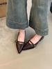 Versión para ir al trabajo ~ Zapatos retro de boca baja y tacón alto para mujer, Zapatos Mary Jane de temperamento puntiagudo con hebilla de camelia para personas mayores y tacón grueso