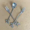 Colher de Sobremesa de Aço Inoxidável, Garfo para Bolo de Frutas, Colher para Mexer, Colher e Garfo Folha, Conjunto de Duas Peças de Colheres de Café, Atacado do Fabricante