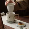 Taza Cultural y Creativa de Dunhuang Taza de Té Cerámica con Filtro y Tapa Taza de Té Personal de Oficina de Gama Alta Taza de Separación de Té y Agua
