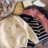 Suéter bordado para niños y niñas, cárdigan de punto a rayas versátil para bebés, prenda exterior superior para niños
