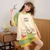 Pijama Nuevo de Verano para Niñas, Shorts de Manga Corta, Estilo Cartoon Cuello Redondo, Se Puede Usar Afuera, Conjunto para Estar en Casa, Dropshipping Disponible