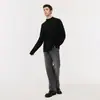 Camiseta preta de algodão puro com manga longa, moda italiana moderna para homens, camisa base para primavera e outono com gola alta discreta, estilosa e versátil