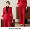 Blazer Vermelho Feminino Outono 2025 Calça Flare de Alto Padrão Conjunto de Terno Profissional Traje Formal para Anfitriã de Reunião Anual CEO
